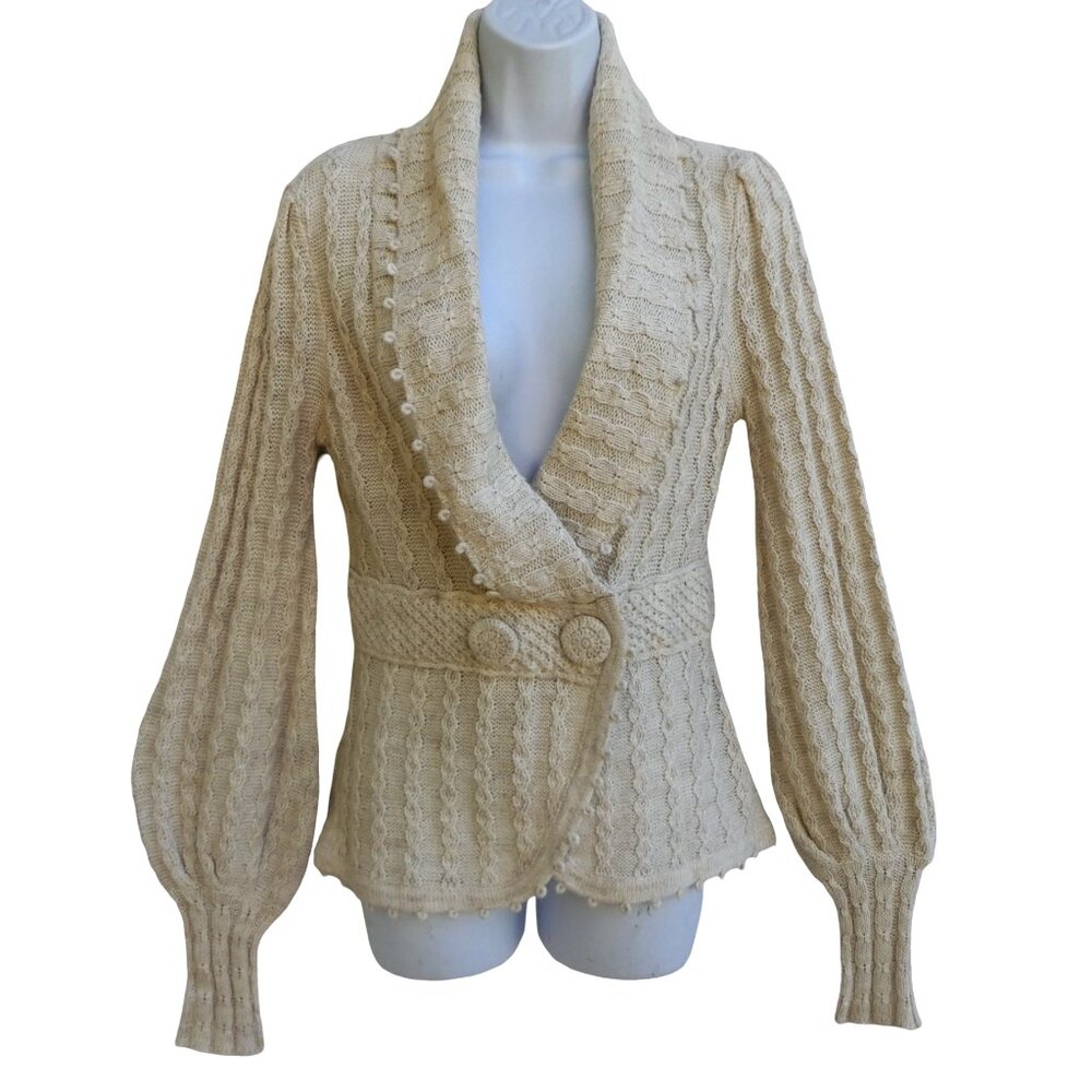 Laureate Lane Anthropologie Ecru Alpaca Blend Cardigan Shawl Balloon Sleeves S